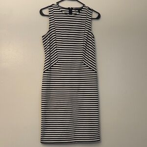 Banana Republic Black and White Striped Midi Sheath Dress